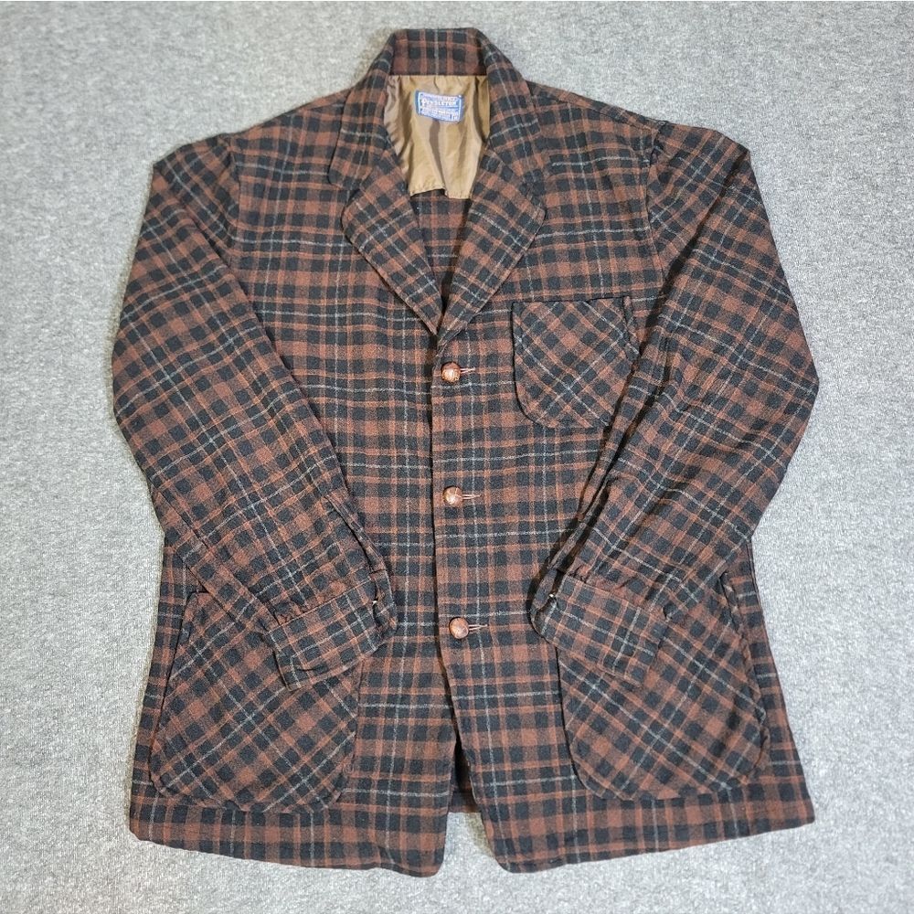 Pendleton Wool Plaid Hunting Jacket Coat Brown Check USA Made Men’s M Vtg 60's